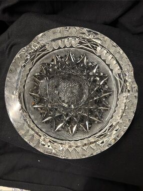 Cut Glass Starburst CIGAR ASH TRAY—LOTS OF WEAR